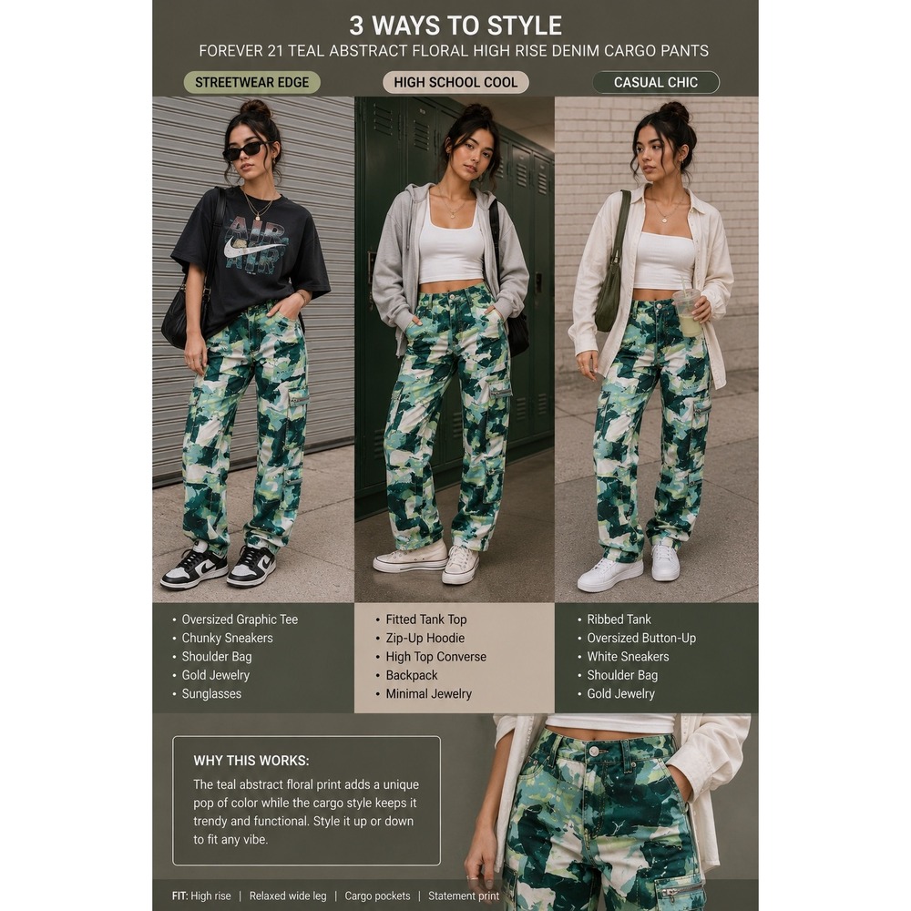 Forever 21 Womens Teal Green Abstract Cargo Utility Grunge Size Medium